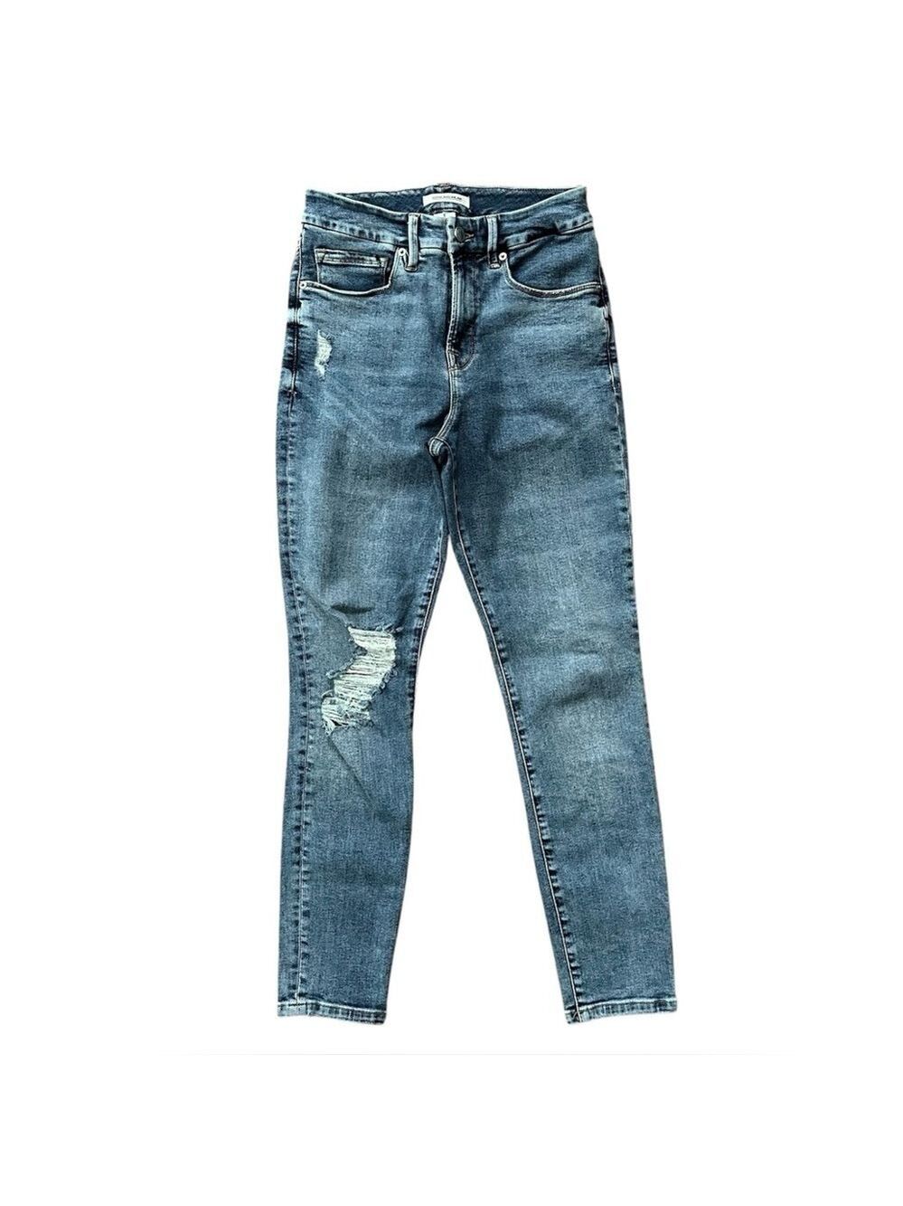 Good American Good Legs Crop Ripped Skinny Jeans Blue Size 2/26